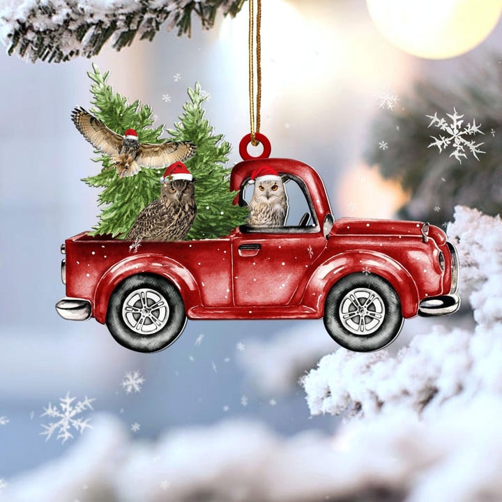 Owl Red Car Christmas Ornament