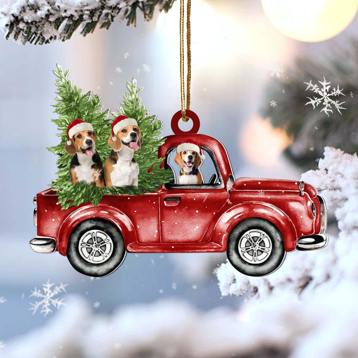 Beagle Red Car Christmas Ornament
