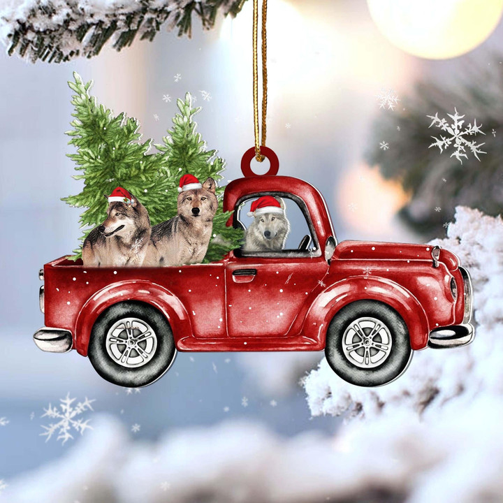 Wolf Red Car Christmas Ornament