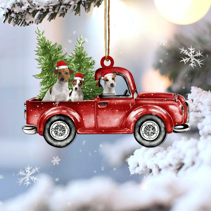 Jack Russell Terrier Red Car Christmas Ornament