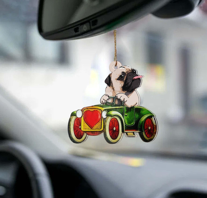 Pug drive car gift for pug lover ornament