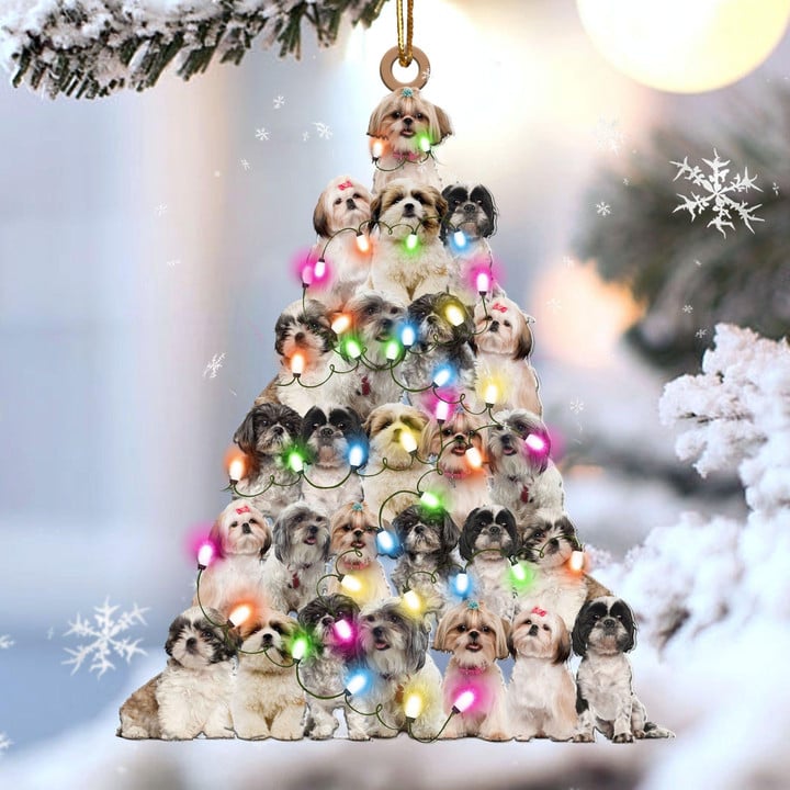 Shih tzu Lovely Tree Christmas 2 sides Ornament