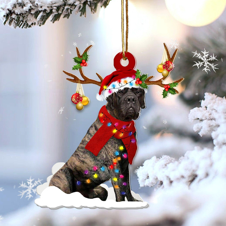 Brindle English Mastiff Reindeer Shape Christmas 2 sides Ornament Cus P303 PANORPG0101