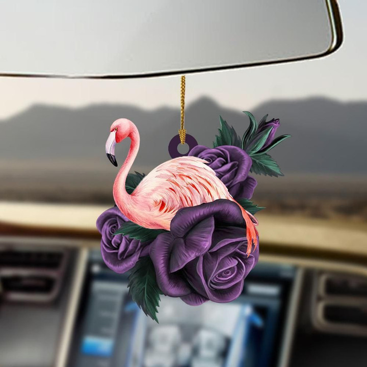 Flamingo purple rose two sided ornament