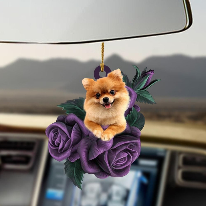 Pomeranian purple rose two sides ornament