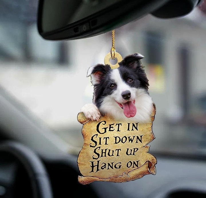 Border Collie get in two sided ornament