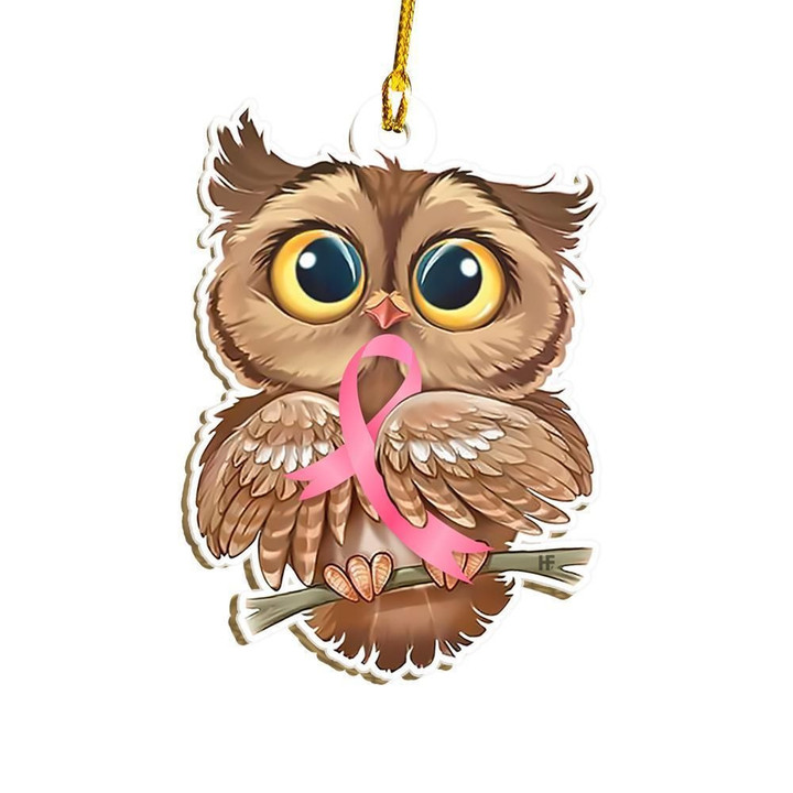 Breast Cancer Cute Owl Hug Pink Ribbon Ornament, Breast Cancer Awareness Ornament