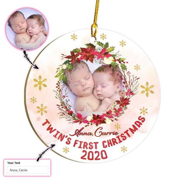 Twin's First Christmas Personalized Circle Custom Ornament