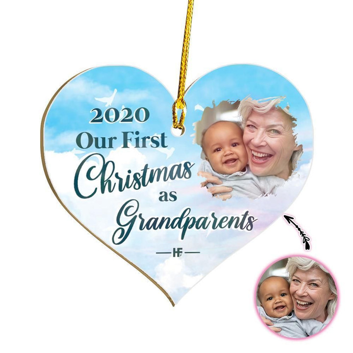 Our First Christmas As Grandparents Personalized Heart Custom Ornament