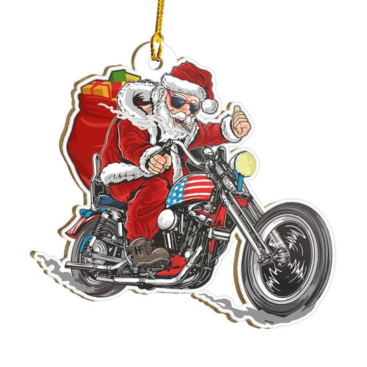 Christmas Santa On A Motorcycle Ornament