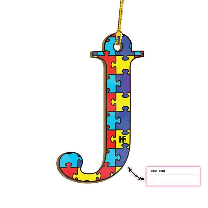 Custom Name Autism Puzzle Pieces Letter Custom Ornament