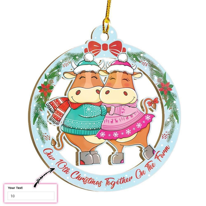 Happy Cow Christmas Anniversary Custom Ornament