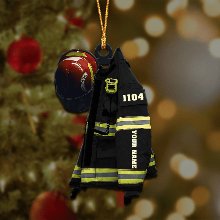 Personalized Black Firefighter Christmas Ornament
