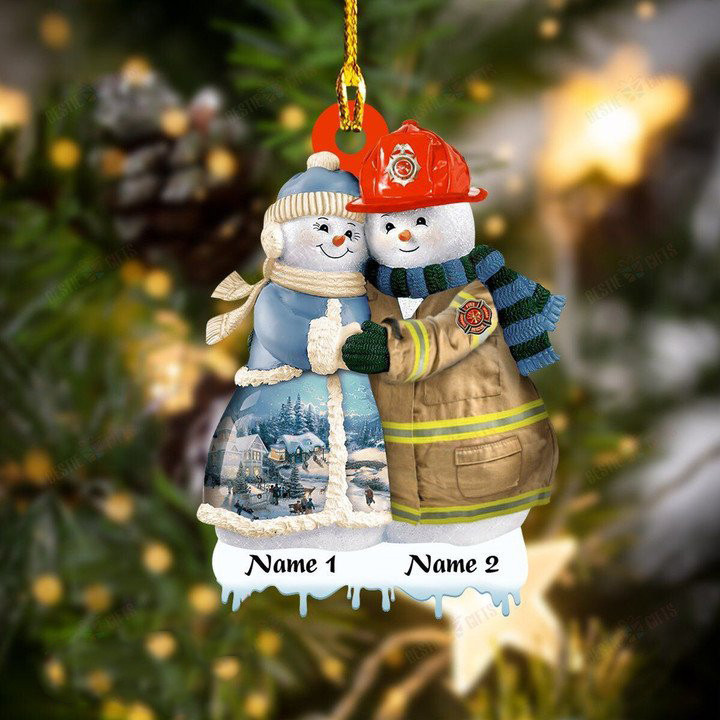 Personalized Firefighter Snowman Christmas Ornament
