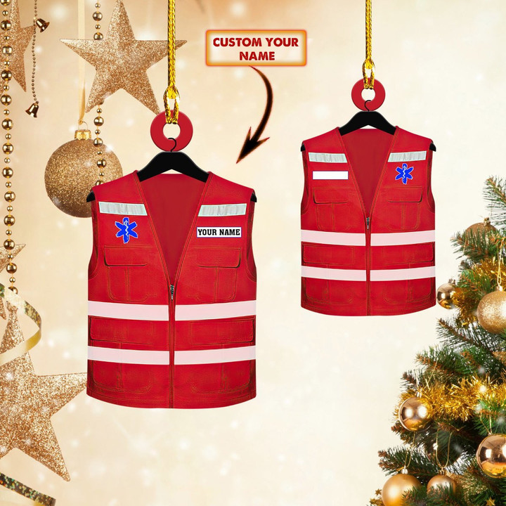 Personalized Red Waistcoat EMT Paramedic Christmas Ornament