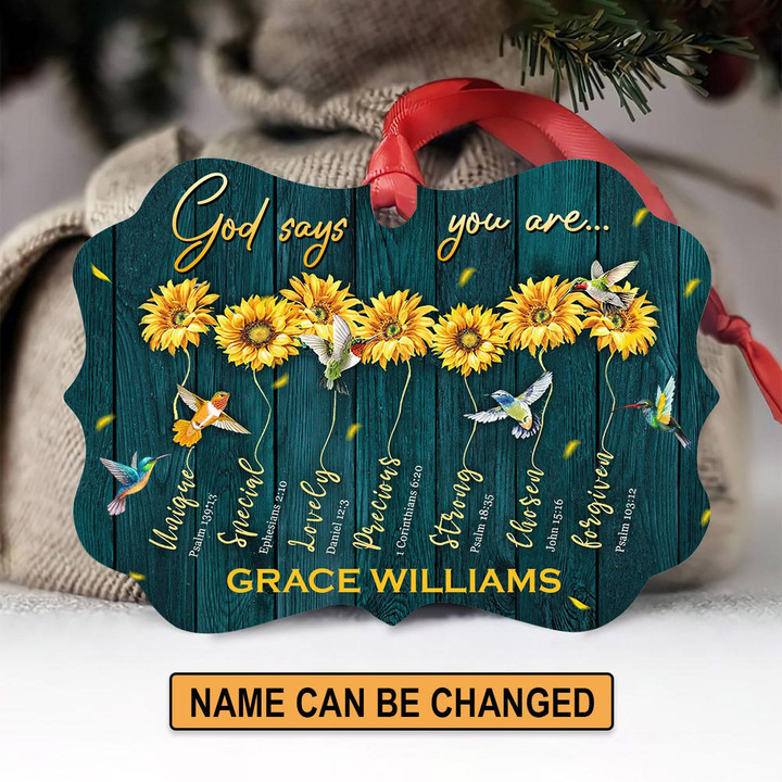 God Says You Are Unique - Blooming Personalized Sunflower Aluminium Ornament