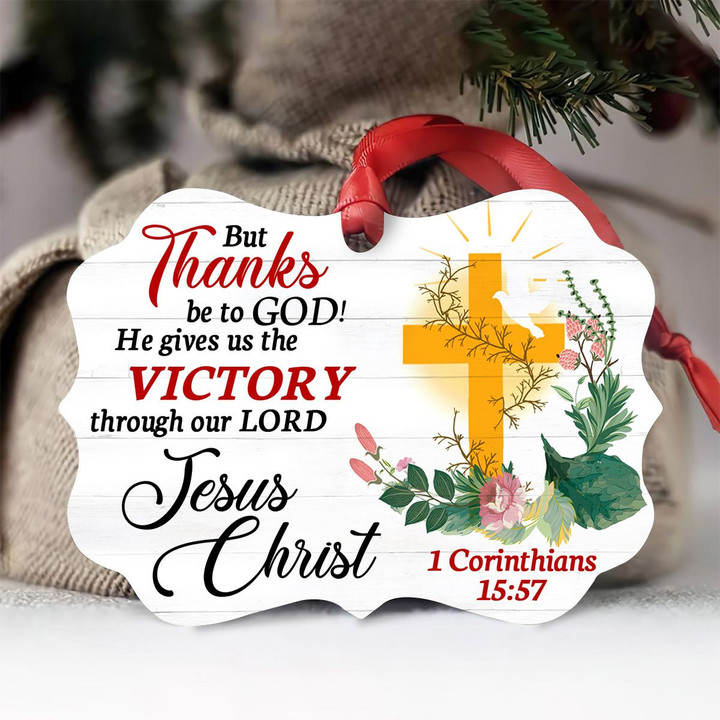 God Gives Us The Victory - Special Cross and Flower Aluminium Ornament