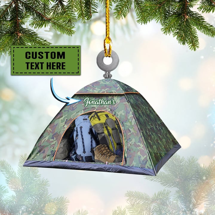 Personalized Camping Tent - Backpacking Tourism Christmas Ornament