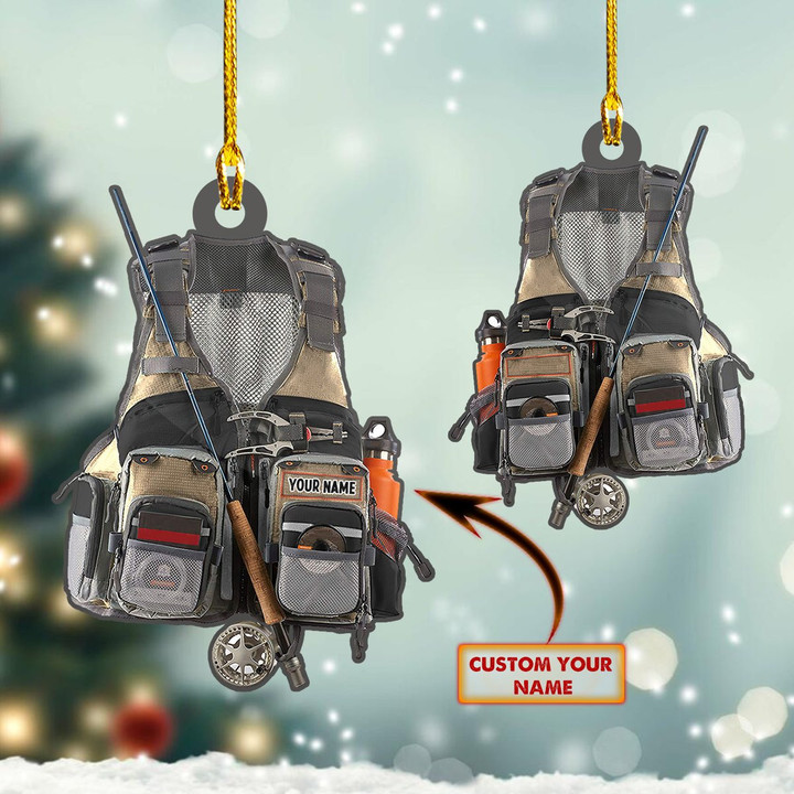 Personalized Fishing Vest Christmas Ornament
