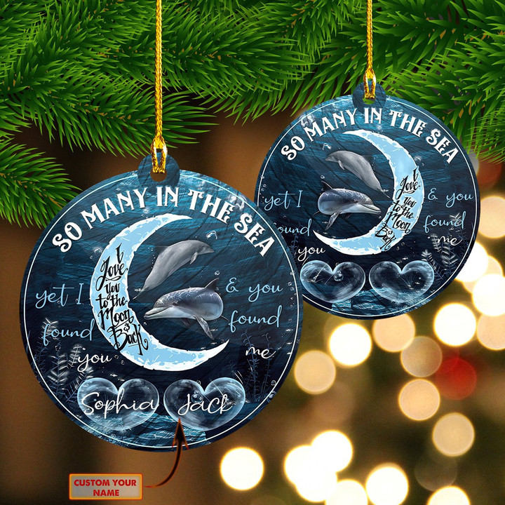 Personalized Dolphins - I Love You To The Moon & Back Christmas Ornament