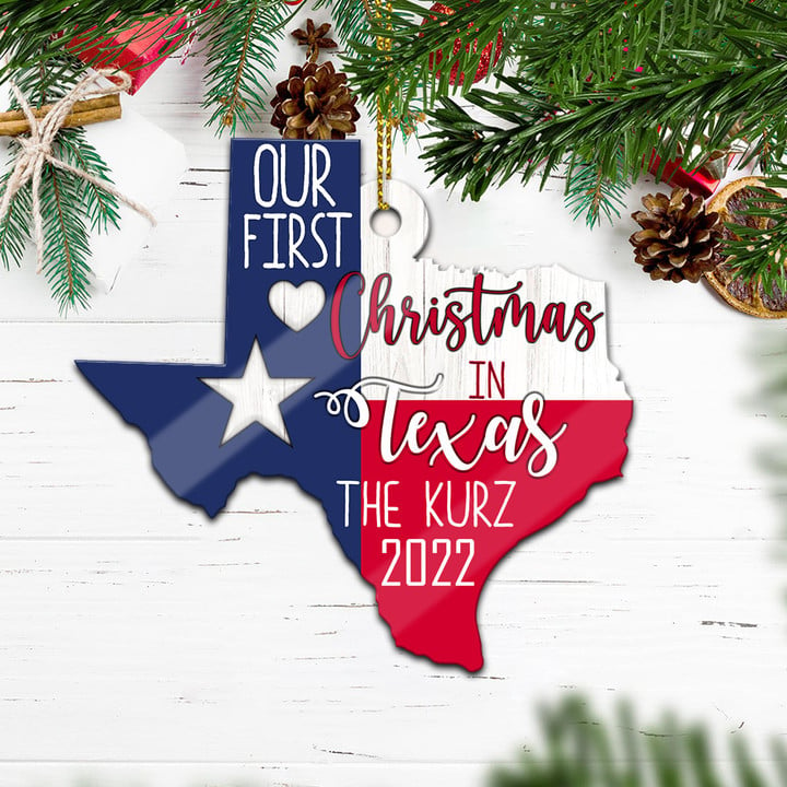 Customize Name Our First Christmas In Texas Custom Ornament PANORPG0210