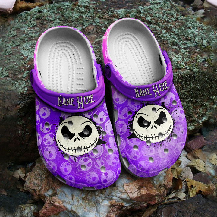 Personalized Jack Skellington Crocs Purple Classic Clogs Shoes PANCR1203