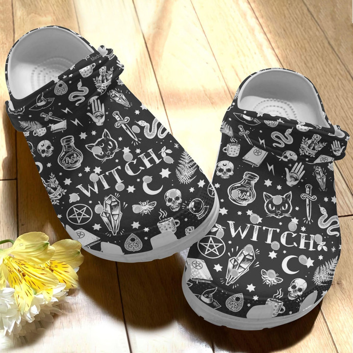 The Witch Halloween Whites Sole Crocs Classic Clogs Shoes PANCR0113