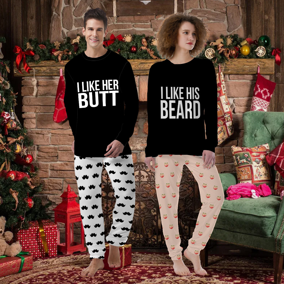 Matching Pajamas For Couple I Like Beard Butt Peach