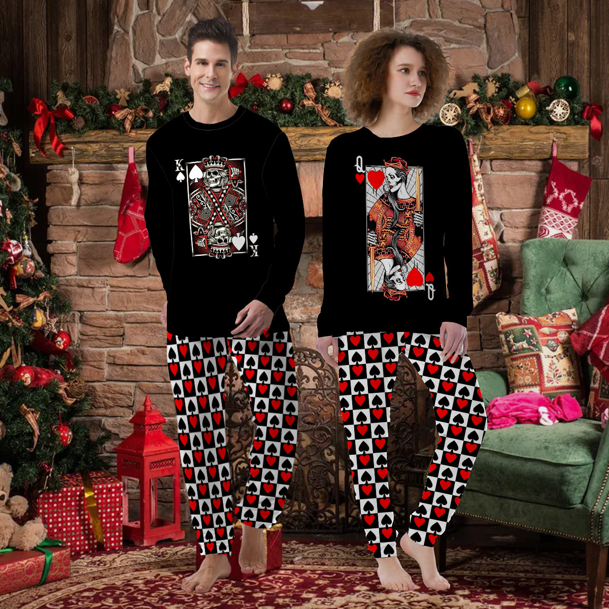 Matching Pajamas For Couple King Queen Skull Card