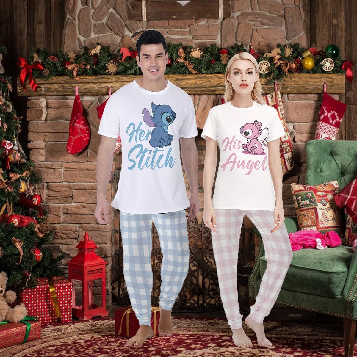 Matching Pajamas For Couple Her Stitch And His Angel