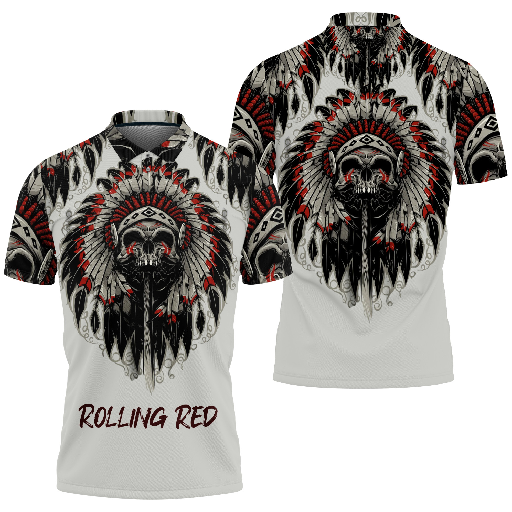Native American Rolling Red All Over Printed 3D Polo Shirt