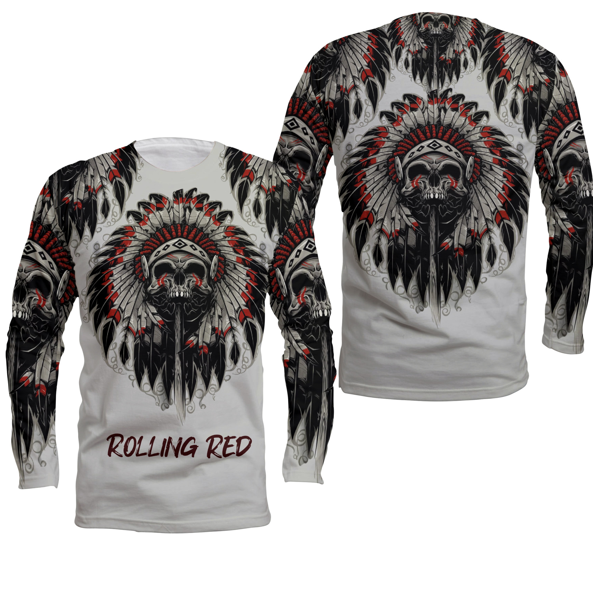 Native American Rolling Red All Over Printed 3D Long Sleeve Shirt PANLSTS0001
