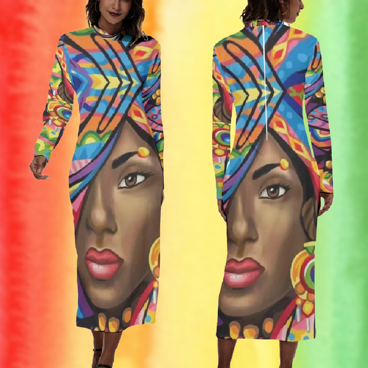 African Dress Black American Woman Floral Art