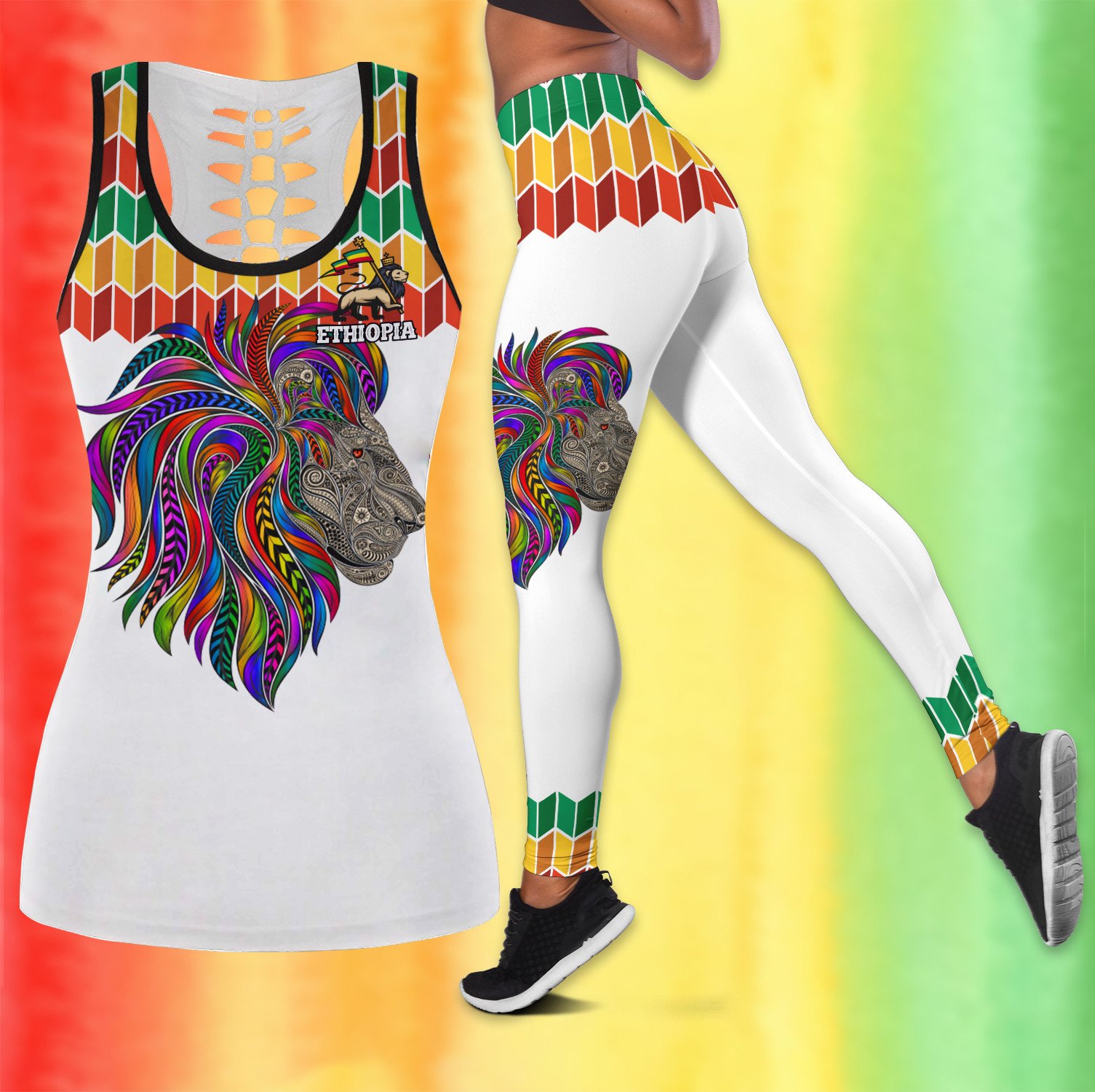 African Ethopian Outfit Ethopia Colorful Lion Tank Top And Legging Set
