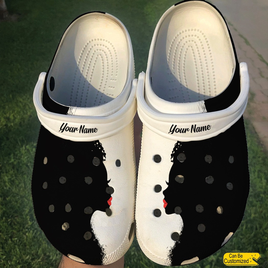 Personalized Black Afro Girl Art African American Crocs Classic Clogs Shoes PANCR1286