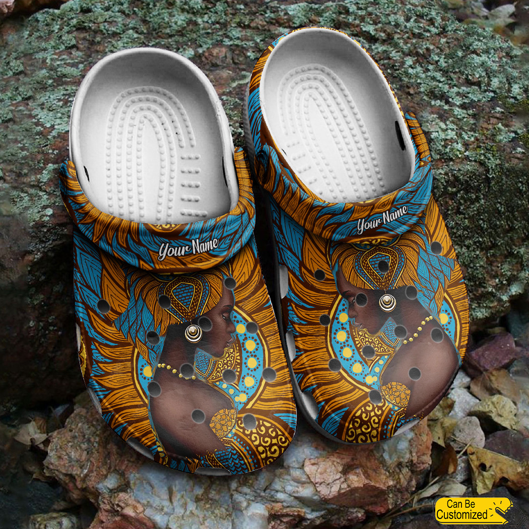 Personalized Black Girl Floral Art African American Crocs Classic Clogs Shoes PANCR1497