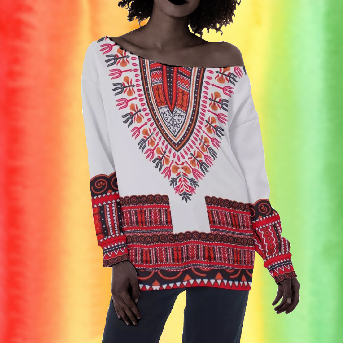 Dashiki Shirt Africa African Afro Girl Off-Shoulder Sweatshirt