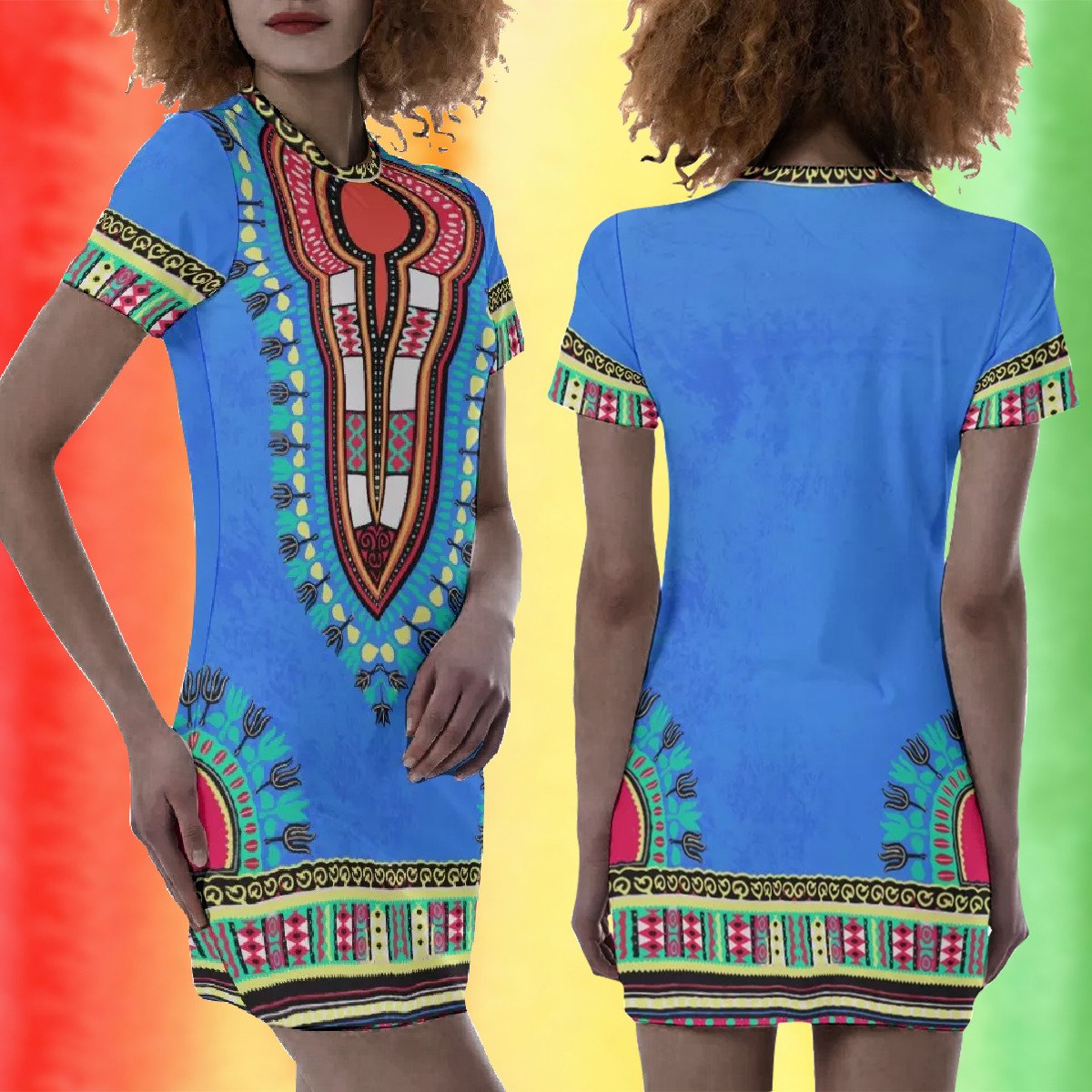 Dashiki Dress Africa African Afro Women Short Sleeve Tight