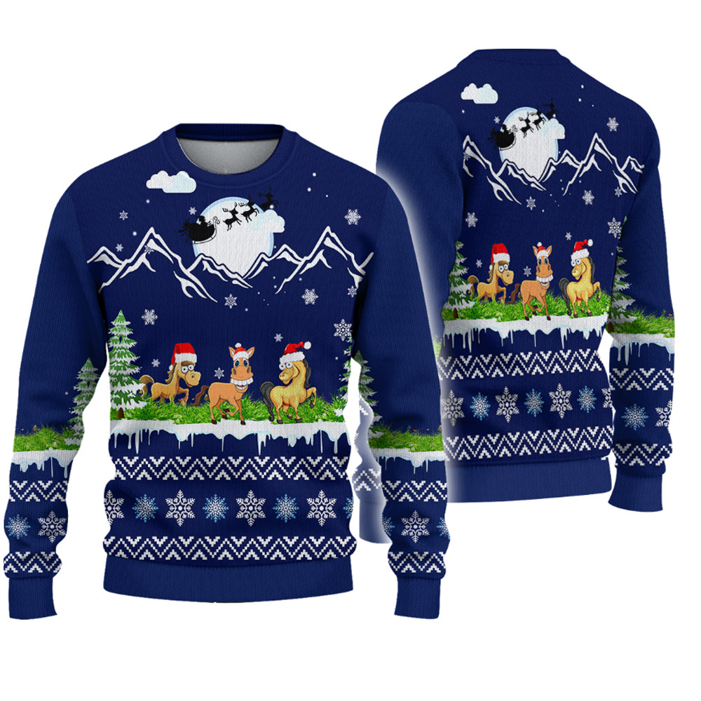 Horse On Christmas Wool Sweater PANWS0078