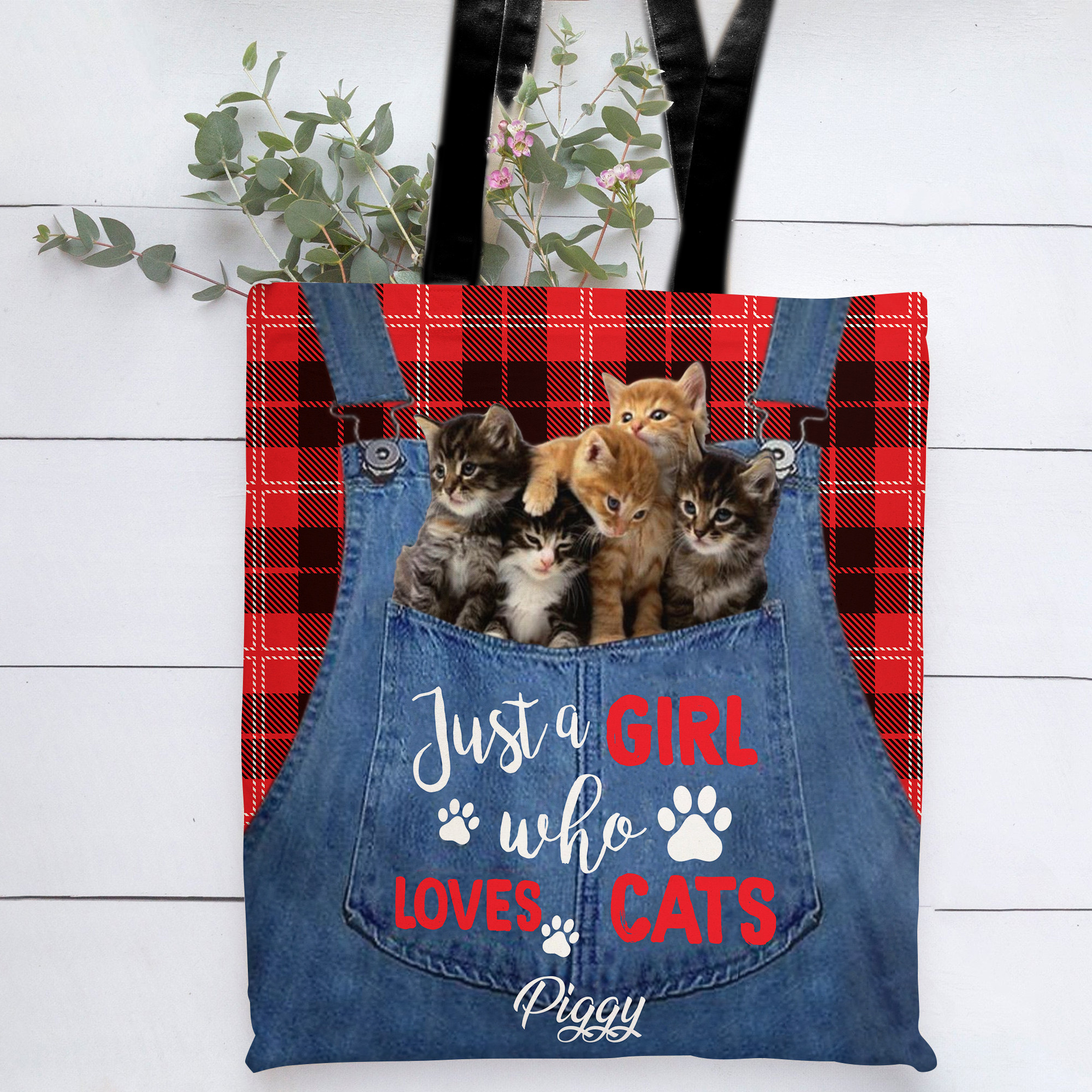 Just A Girl Who Loves Cat Custom Name Printed Tote Bag PANCVTB018