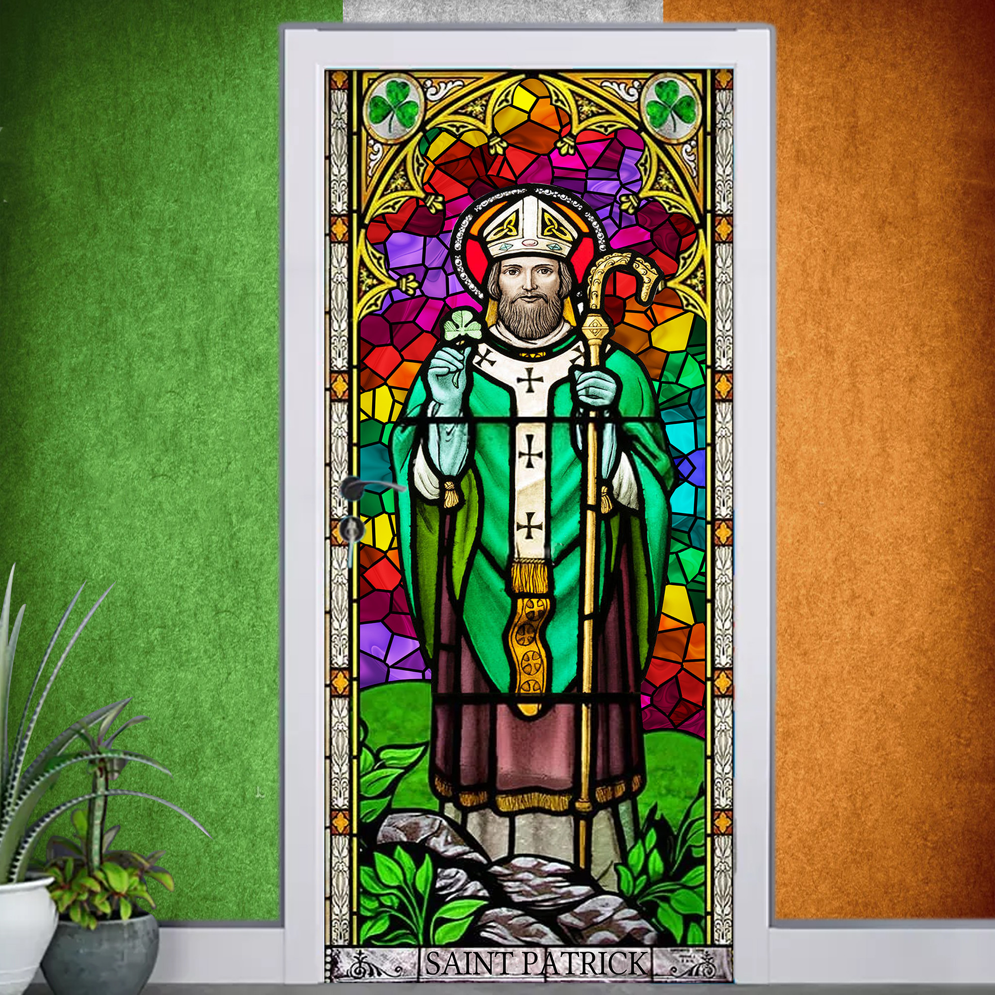 St Patrick’s Day Decoration Saint Of Ireland Stained Glass Door Cover