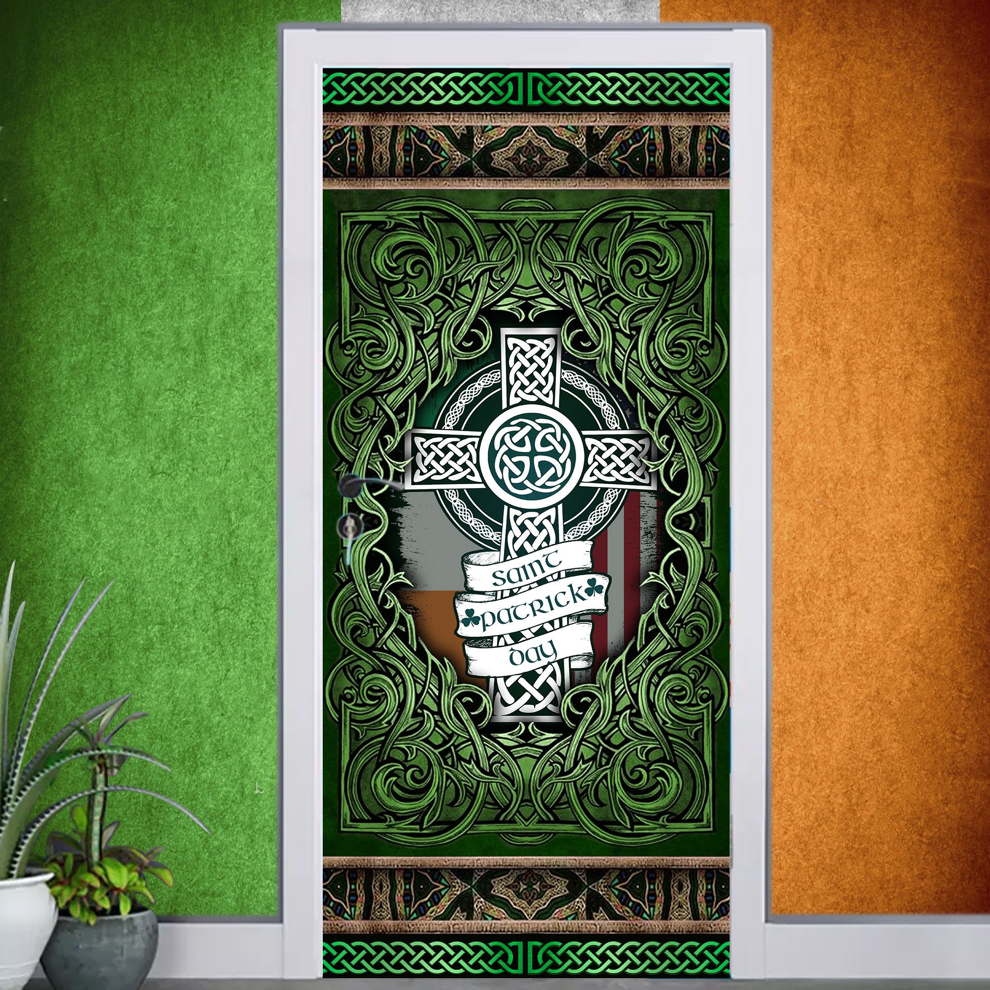 St Patrick’s Day Decoration American Irish Root Celtic Cross Door Cover