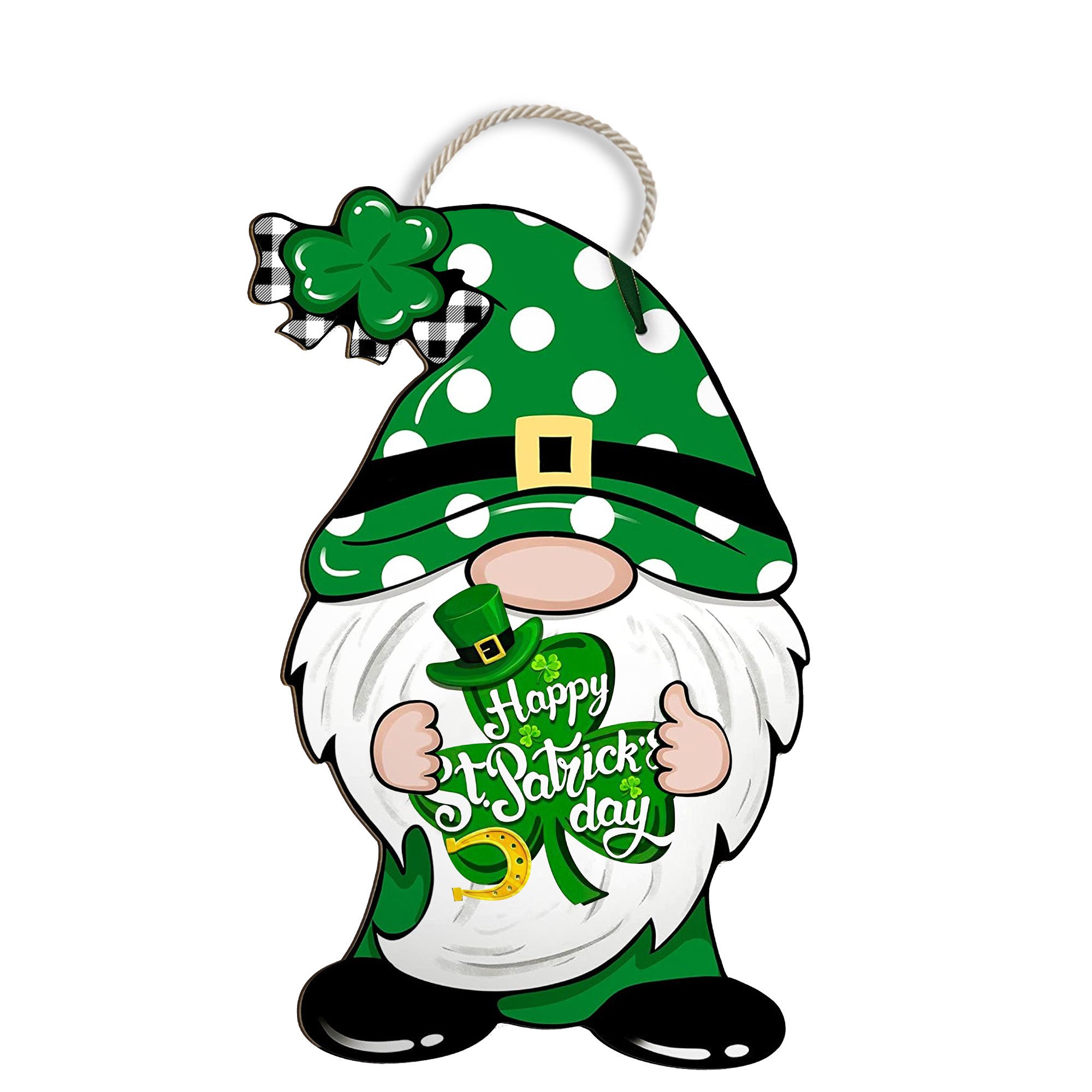 St Patricks Day Sign Gnome Clover Lucky Shamrock Wood Sign