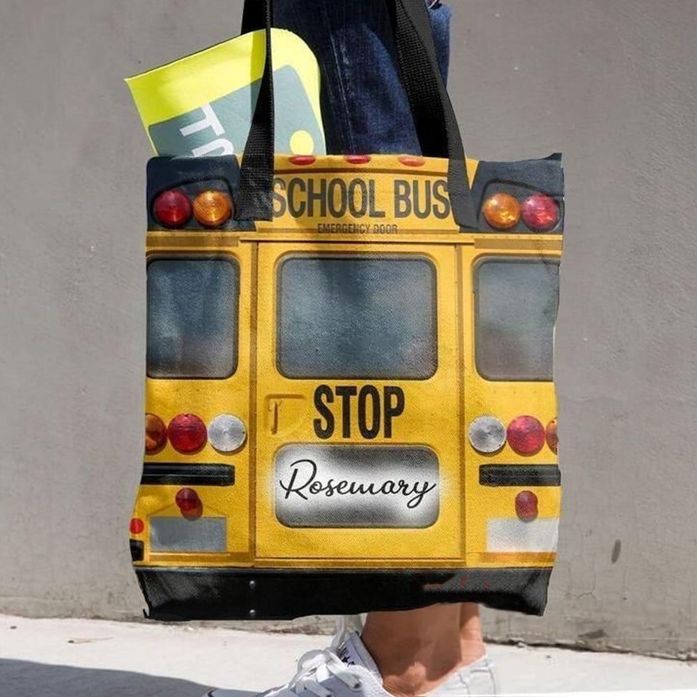 School Bus Stop Custom Name Printed Tote Bag PANCVTB005