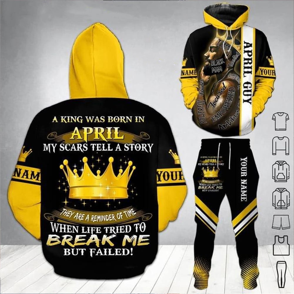 Personalzied April Guy King Hoodie And Long Pants Set A King Was Born PAN3DSET0150