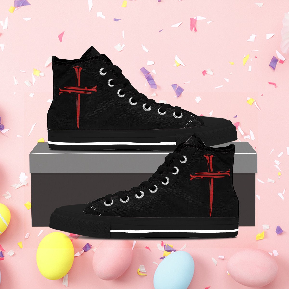 Christian Cross Nail High Top Shoes Happy Easter Day