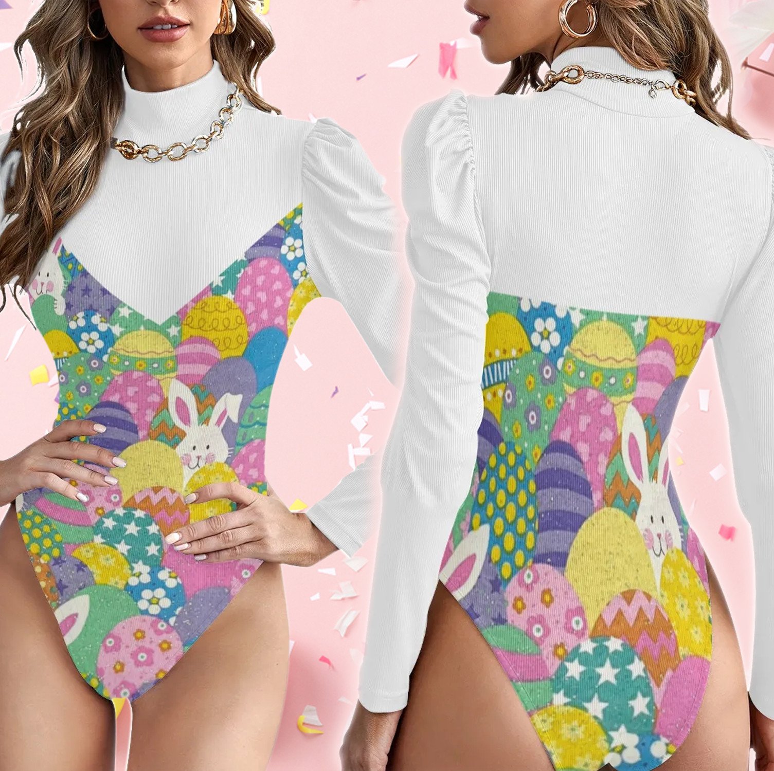 Easter Bunny And Eggs Bodysuit For Adults Candy Colors
