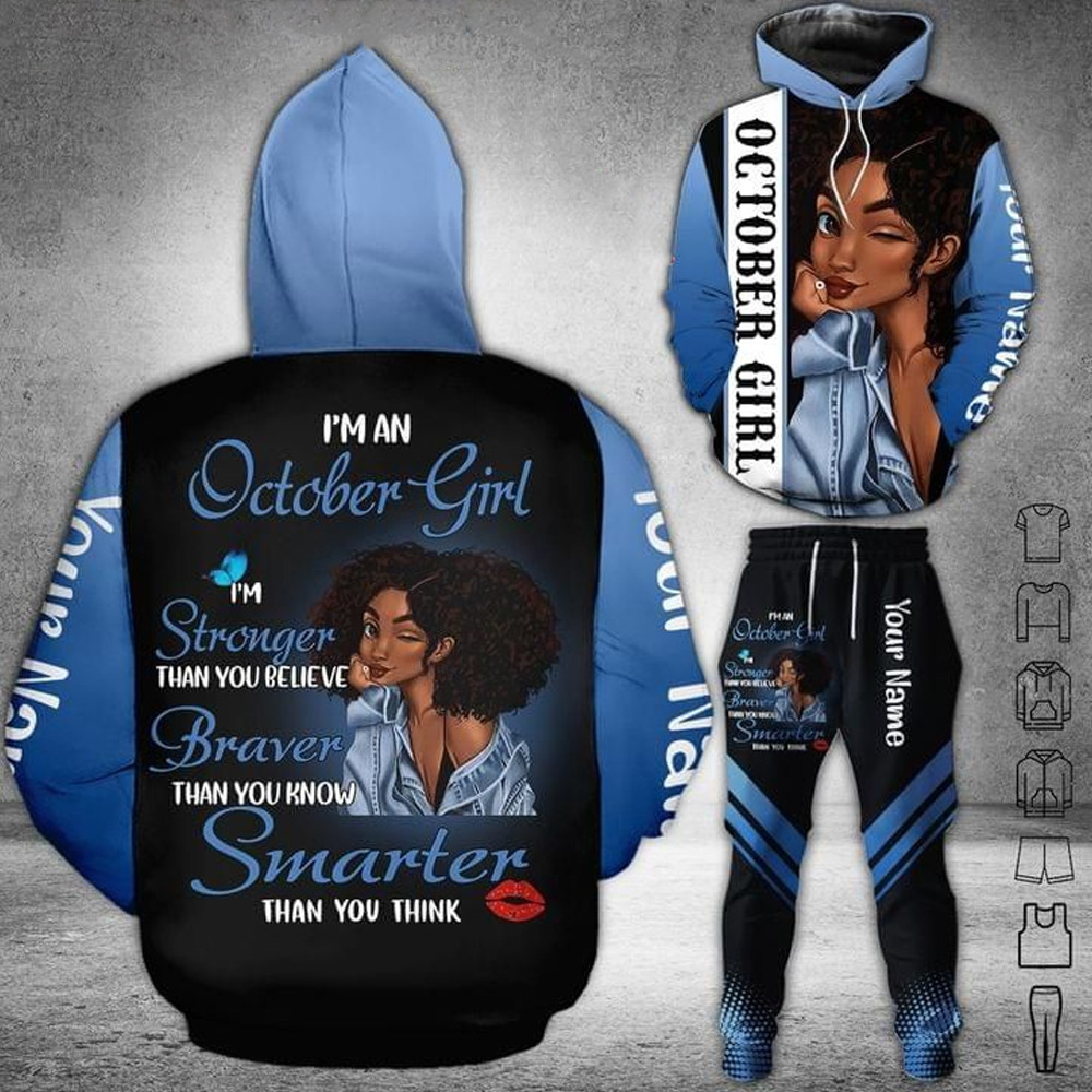 Personalized October Girl African Women Hoodie And Long Pants Set PAN3DSET0207