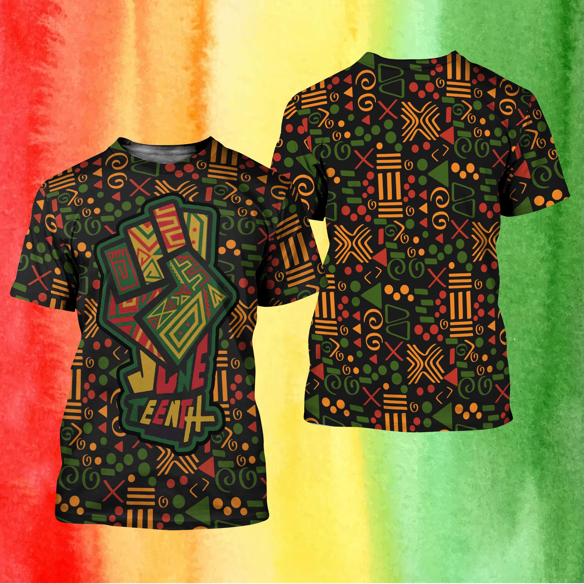 Juneteenth T-shirt Kwanzaa Pattern African American Black Fist