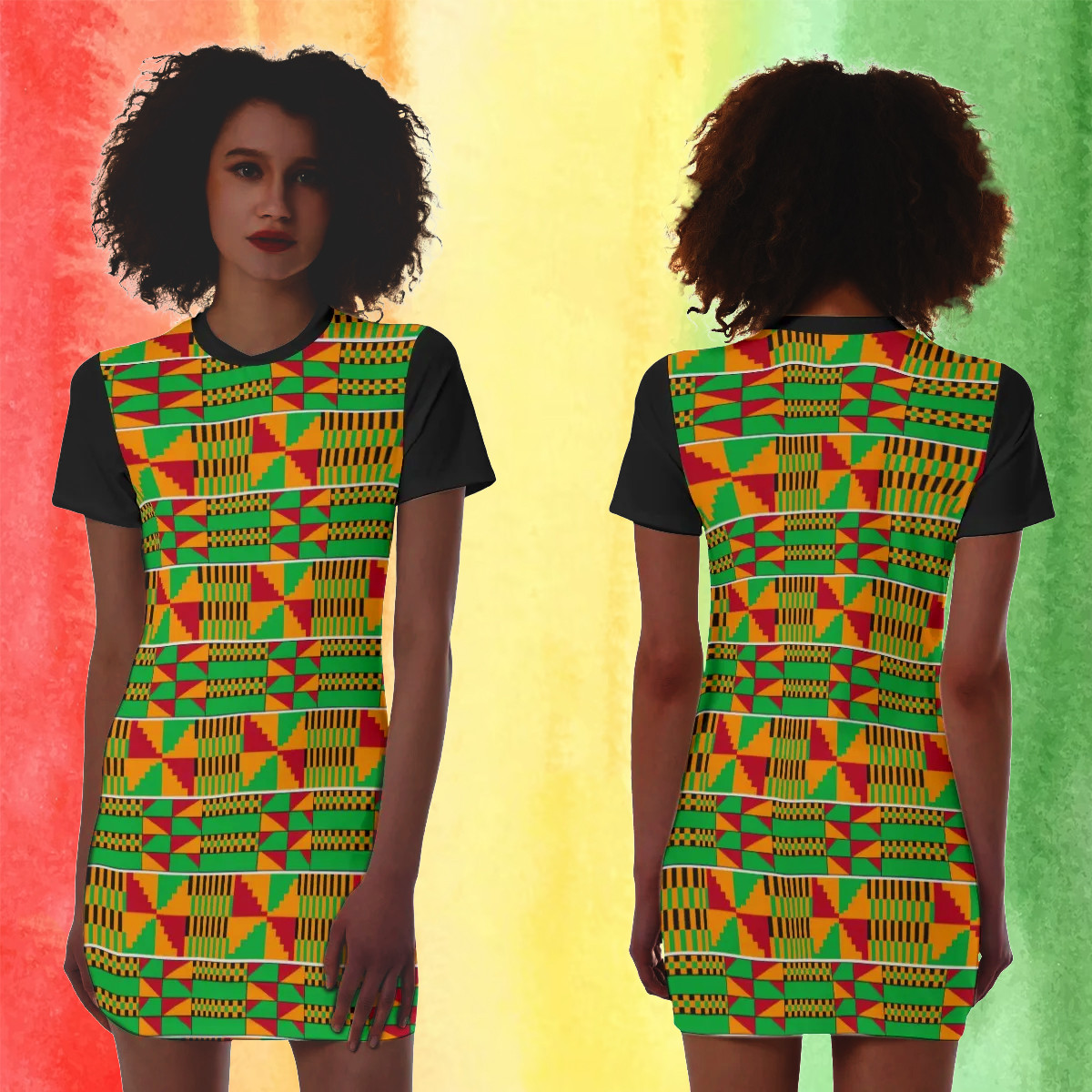 Kente Dress African Tribal Pattern Short Sleeve Tight